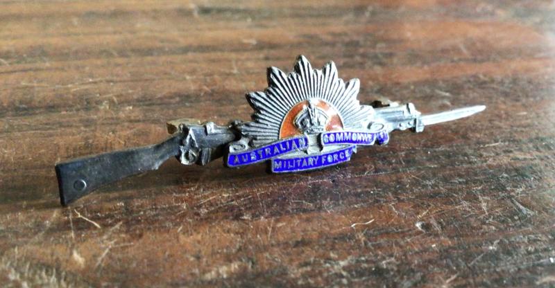WW1 Rising Sun and Rifle Sterling Silver Sweetheart Brooch