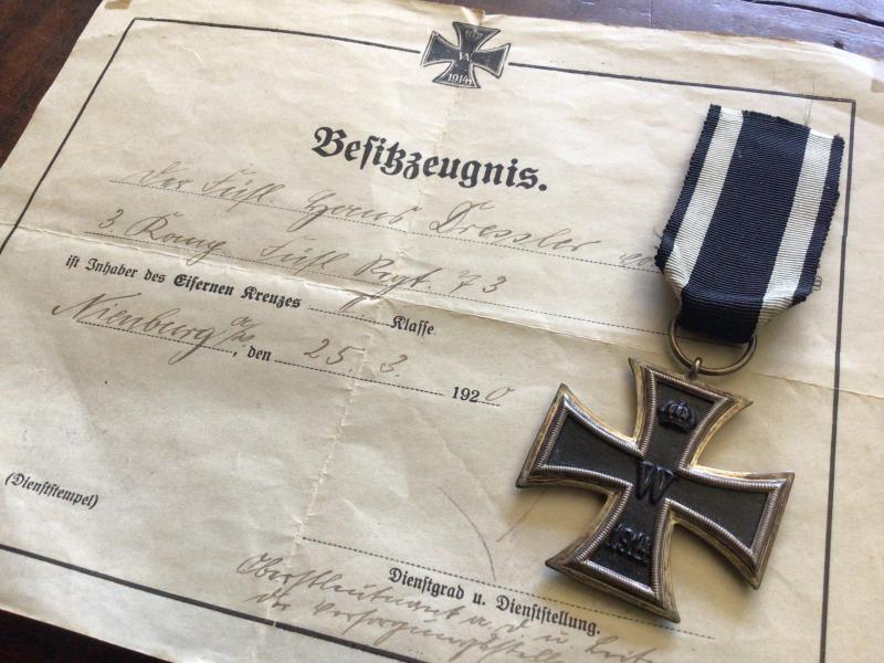 Germany : WW1  1914 Iron Cross 2nd Class and Award Document