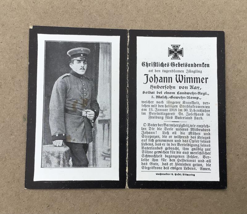 German WW1 Death Card