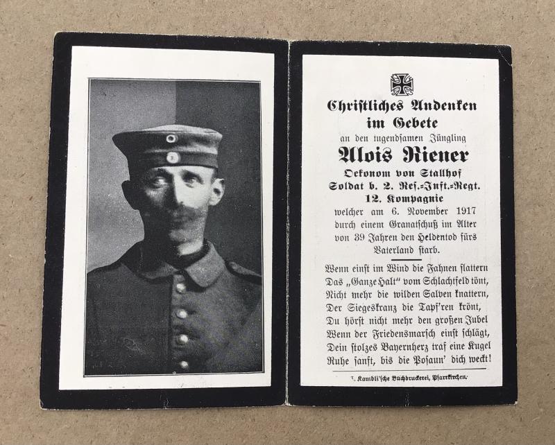 German WW1 Death Card