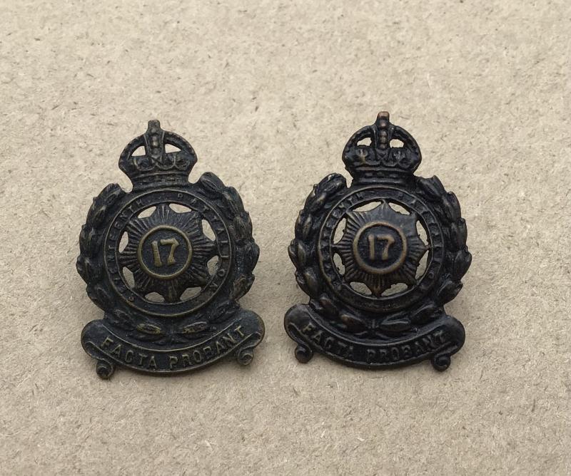 1930-42 17th Bn Collar Badges