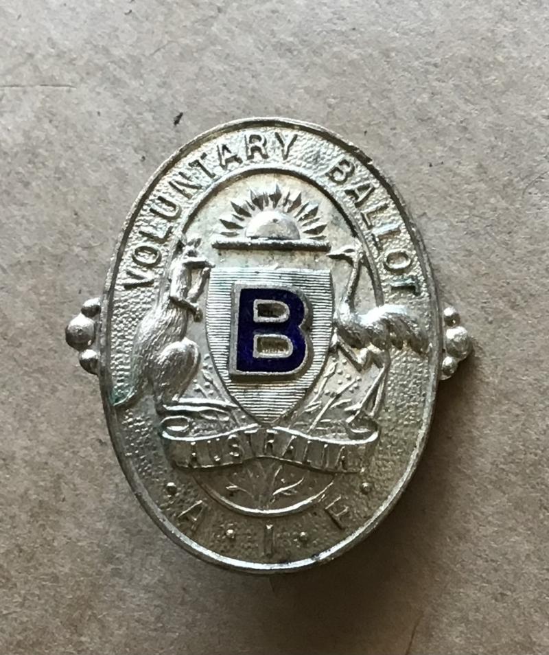 Australia WW1 Voluntary Enlistment Ballot Badge