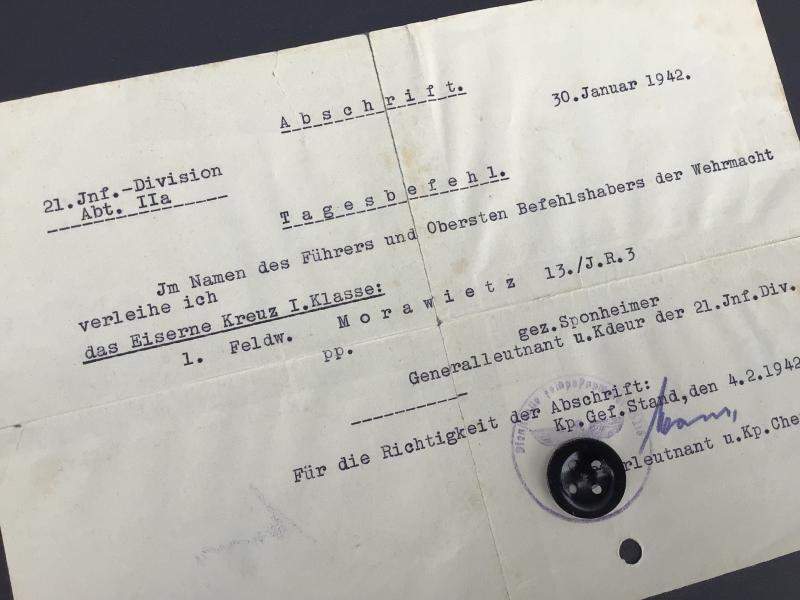 German WW2 Original Award Documents to Knights Cross Recipient