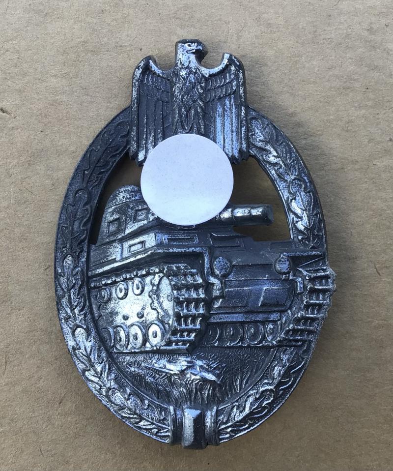 German WW2 Panzer Assault Badge in Silver by Hermann Aurich, Dresden