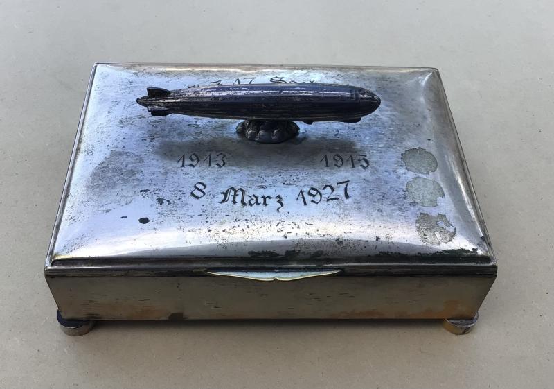 A Commemorative WW1 Zeppelin  Desk Top Cigarette Box.
