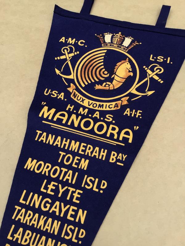 Australia WW2 “HMAS Manoora” Souvenir Felt Pennant