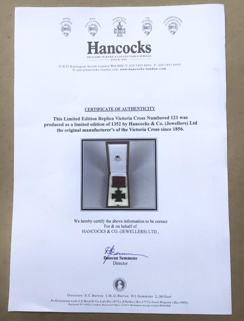 Official Hancocks Replica Victoria Cross (Hancocks No.1352).