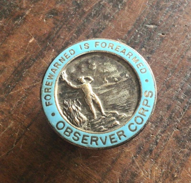 British WW2 Observer Corps Lapel Badge.