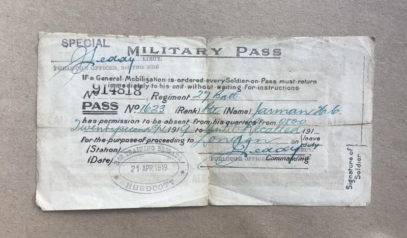 Australia WW1 27th Infantry Battalion Pass