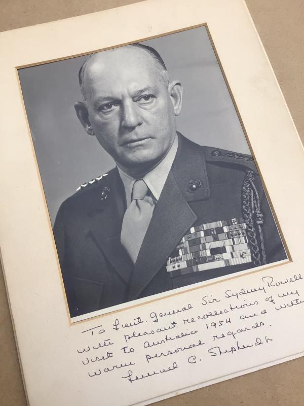WW2 Hand Signed Personalised Photograph of US General Lemuel C Shepherd USMC