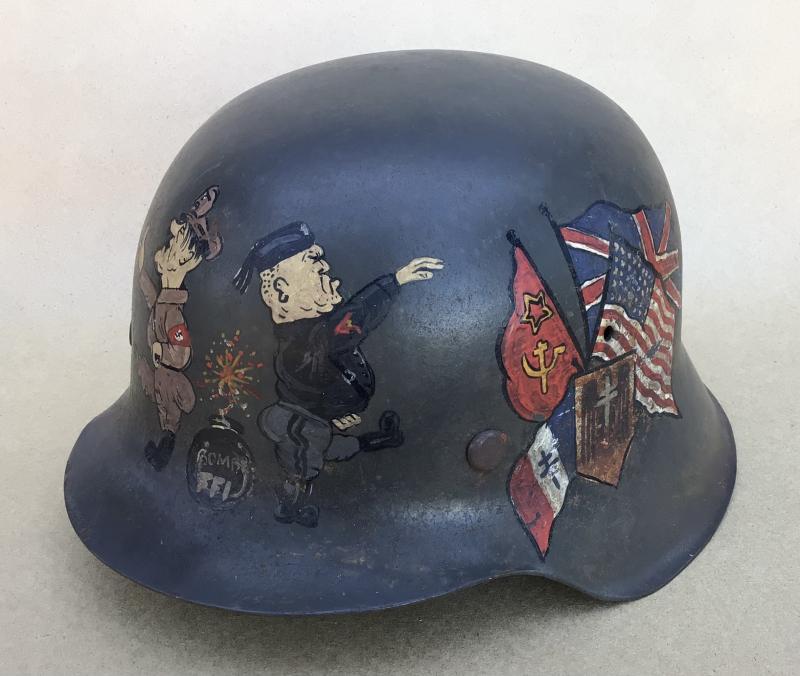 WW2 FFI  (Free French Army) Victory Painted Souvenir German Helmet