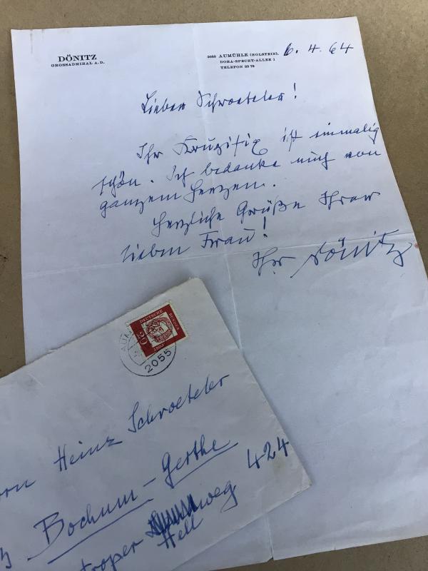 A Post War Hand Written Personal Letter from AdmiralKarl Donitz to Former U-Boat Commander Heinrich Schroeder.