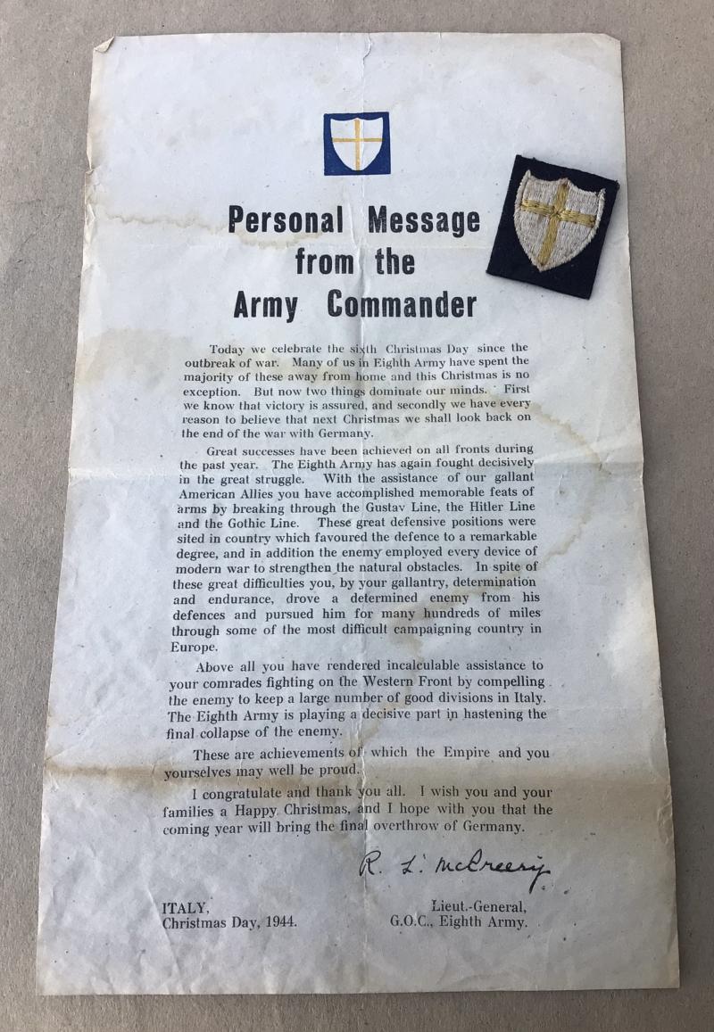 A WW2 Personal Message From The Army Commader 8th Arm