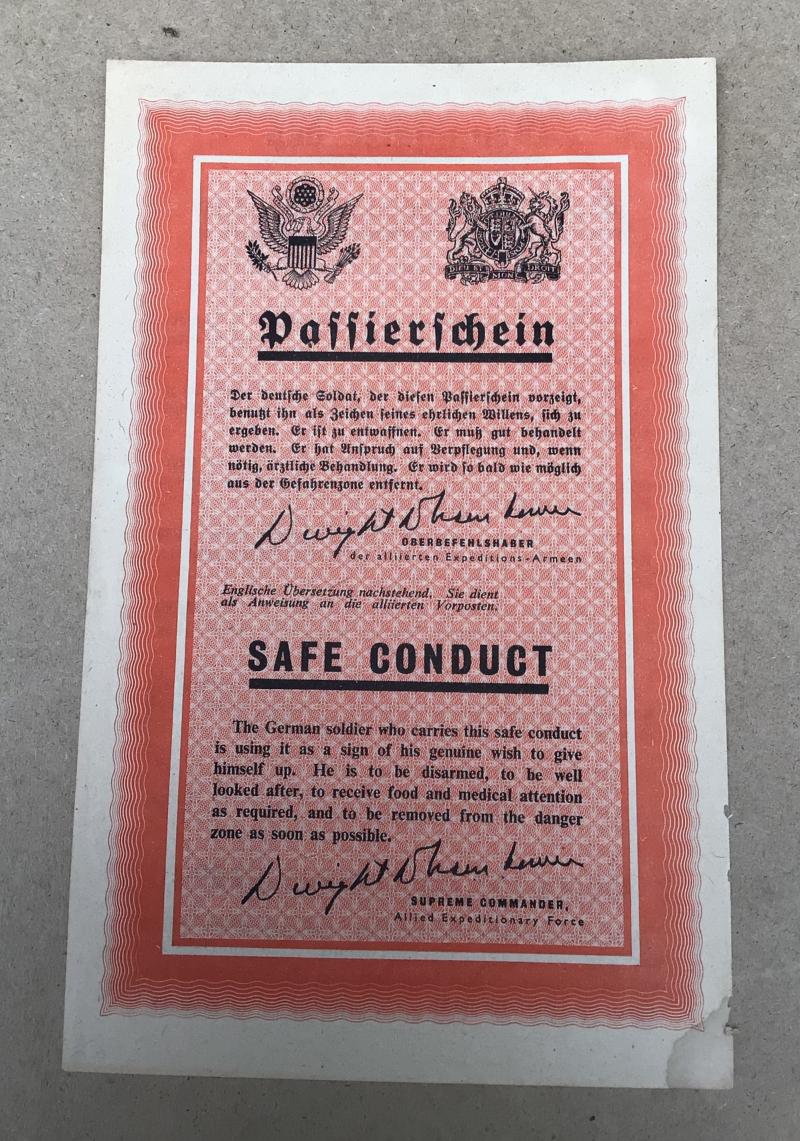 US WW2 Original Safe Conduct Pass