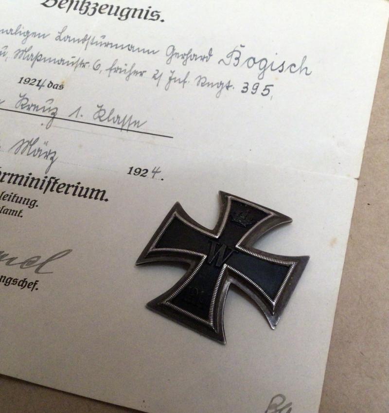 WW1 1914 Iron Cross 1st Class with Original Award Document